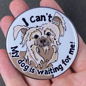 Chinese Crested Pinback Button, Funny Dog Pin, Cartoon Pet Portrait Art Gift